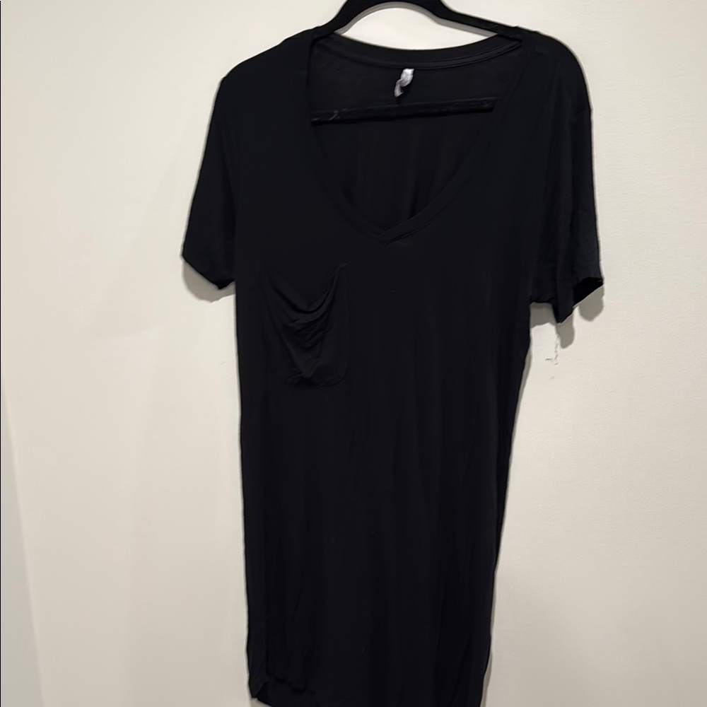 Black V-Neck T-Shirt Dress with Pocket